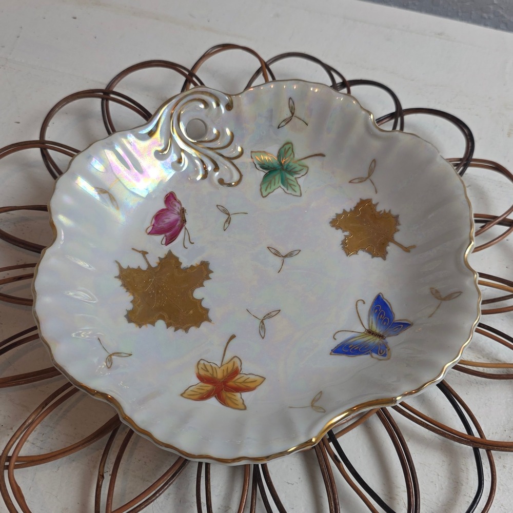 Vintage Lipper & Mann Lusterware Butterfly Leaf Bowl Gold Gilt Japan